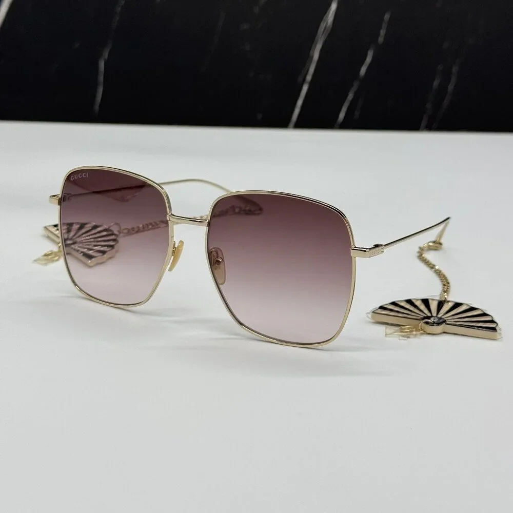 NEW GUCCI GG1031S 010 LIMITED EDITION WITH EARRINGS GOLD WOMEN GUCCI SUNGLASSES - Picture 2 of 12